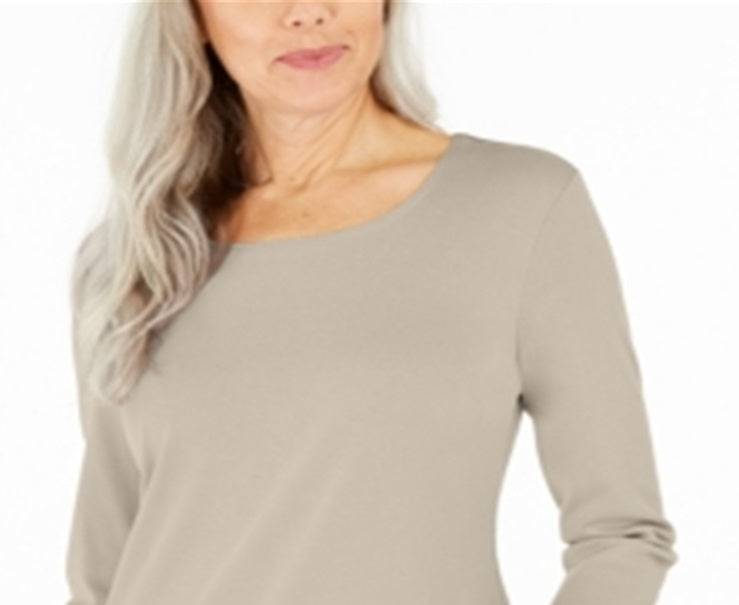 Karen Scott Women's Cotton 3/4 Sleeve Top Brown Size Small