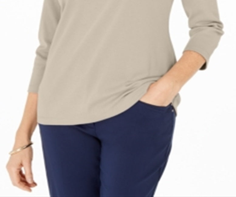 Karen Scott Women's Cotton 3/4 Sleeve Top Brown Size Small
