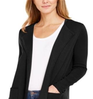 Charter Club Women's Milano Cotton Open Front Sweater Black Size X-Large