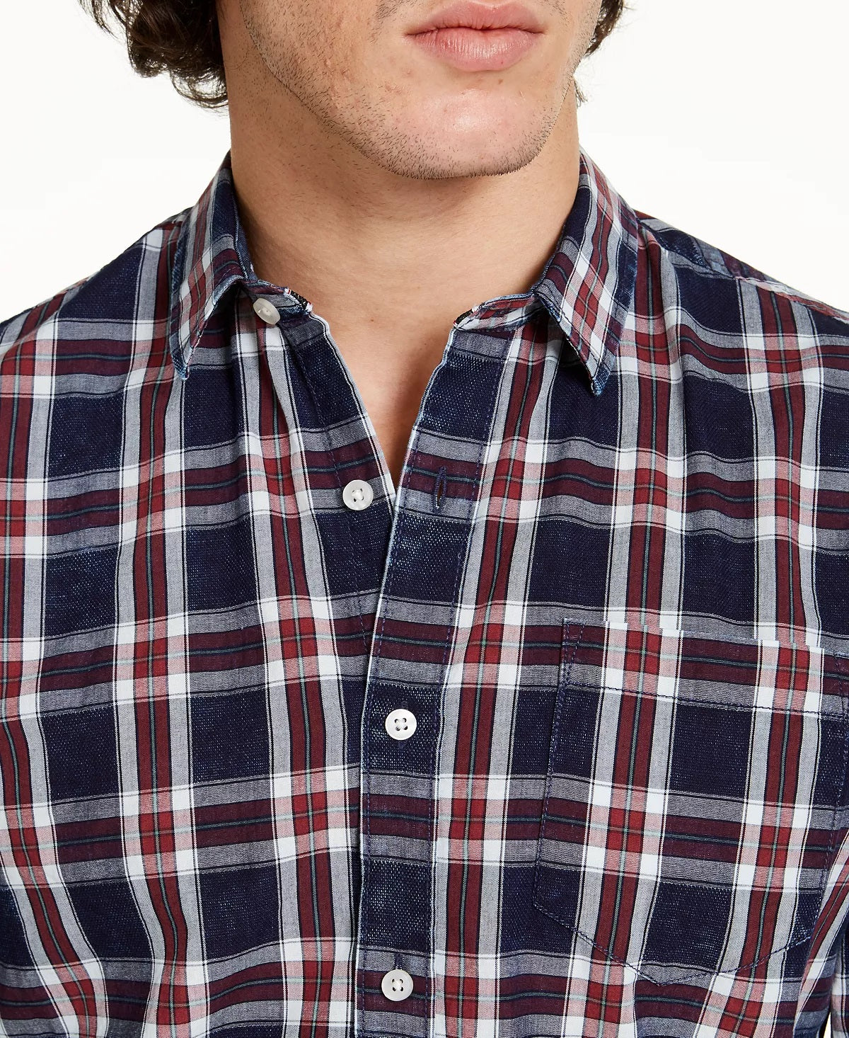 Sun + Stone Men's Dio Plaid Shirt Blue Size Small