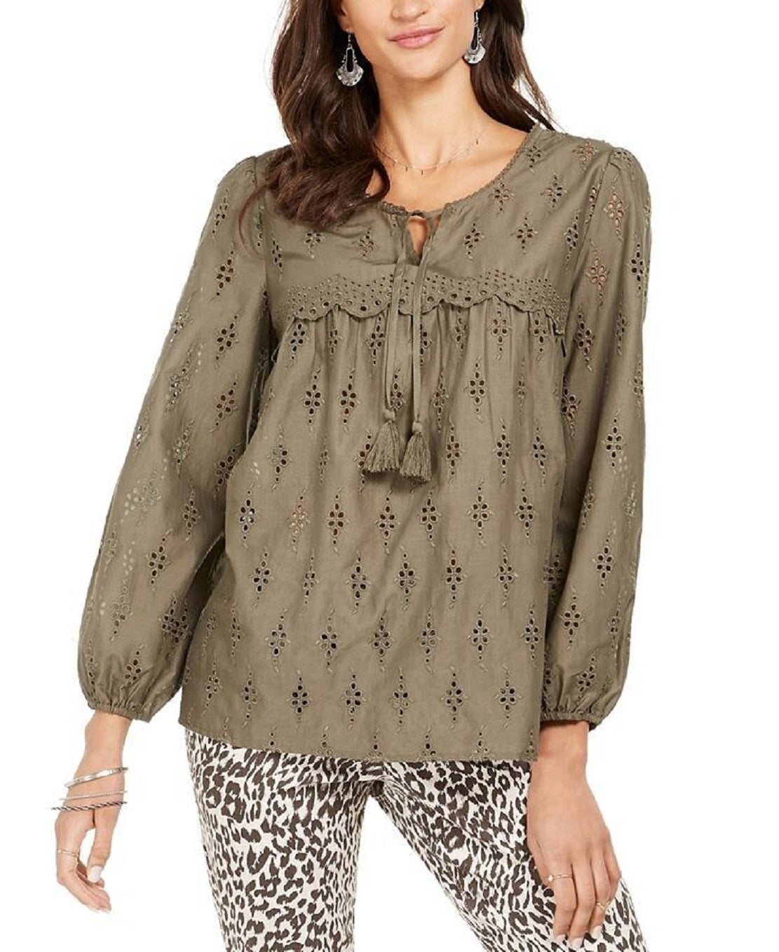 Style & Co Women's Eyelet Blouse Green Size 1X