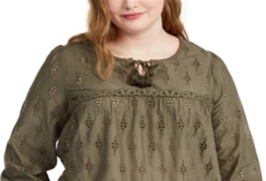 Style & Co Women's Plus Eyelet Blouse Green Size 2X