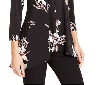 Alfani Women's Floral Print V Neck Blouse Black Size Medium