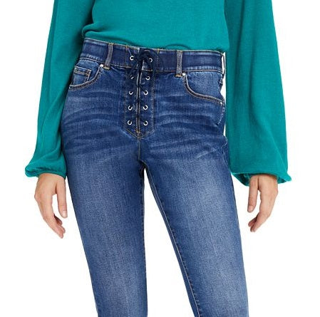 INC International Concepts Women's Lace up Pull on Skinny Jeans Blue Size 0