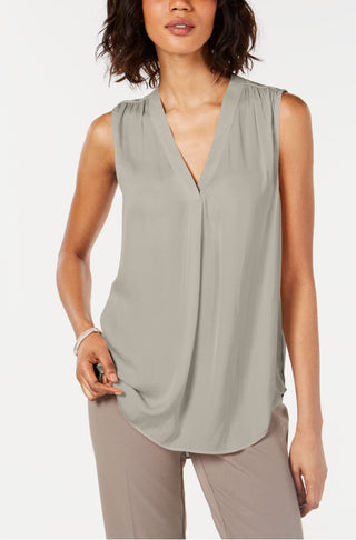 Alfani Women'sBlouse Satin V Neck Solid Tunic Gray Size Large