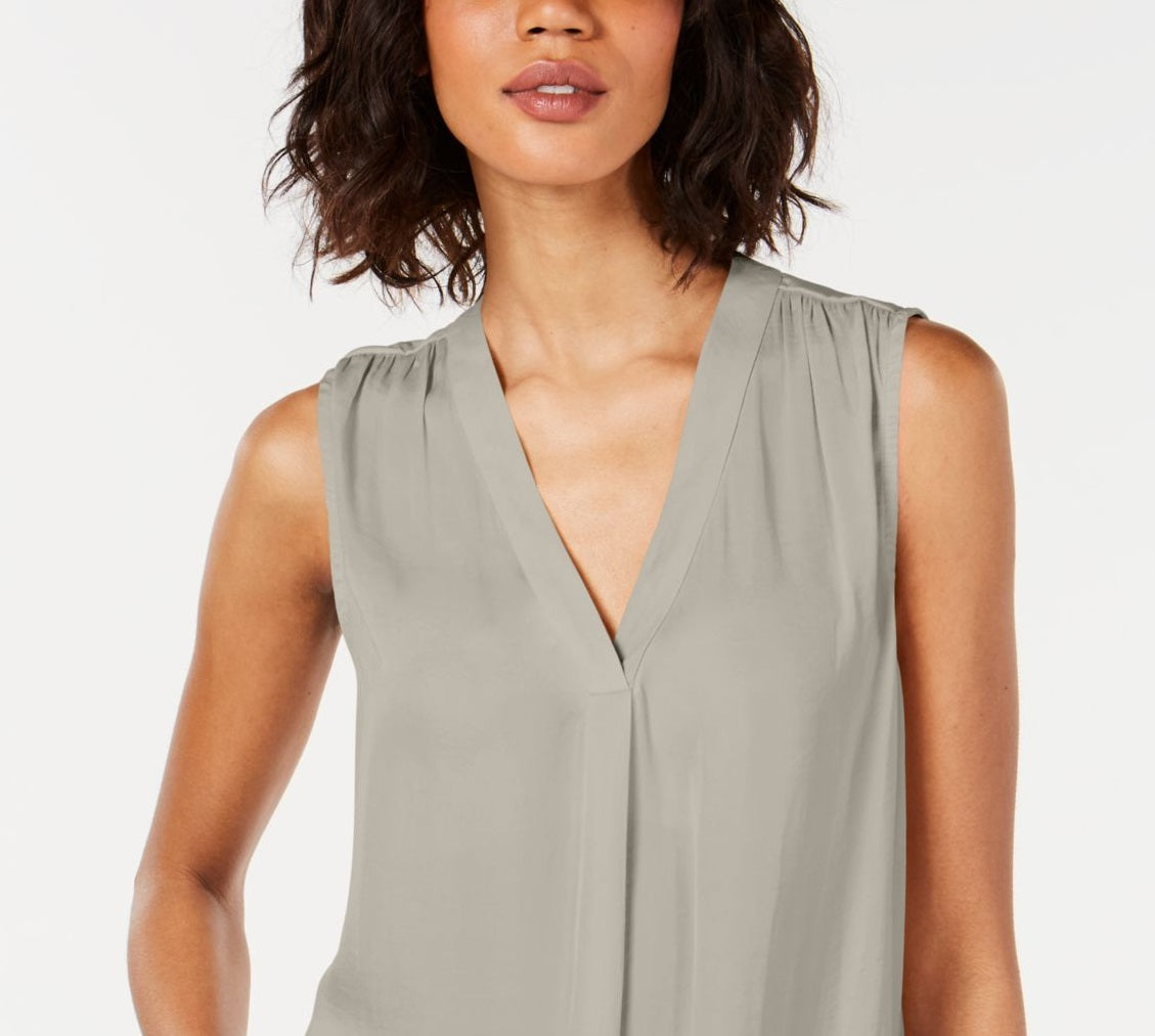 Alfani Women'sBlouse Satin V Neck Solid Tunic Gray Size Large