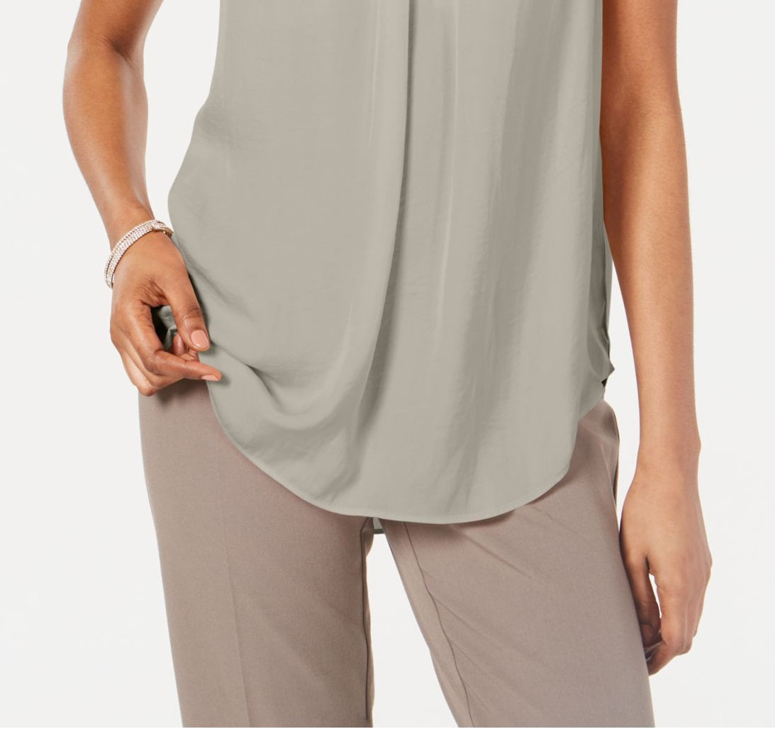 Alfani Women'sBlouse Satin V Neck Solid Tunic Gray Size Large