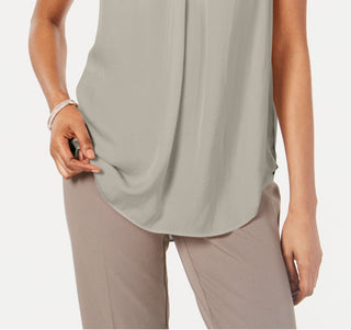 Alfani Women'sBlouse Satin V Neck Solid Tunic Gray Size Large