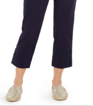 Charter Club Women's Button Cuff Tummy Control Capri Pants Blue Size 14