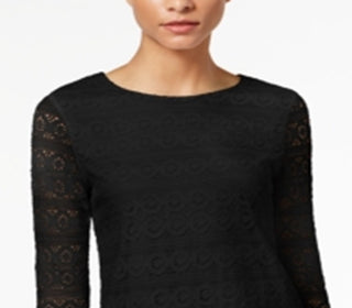 Charter Club Women's 3/4 Sleeve Lace Top Black Size X-Large