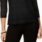 Charter Club Women's 3/4 Sleeve Lace Top Black Size X-Large