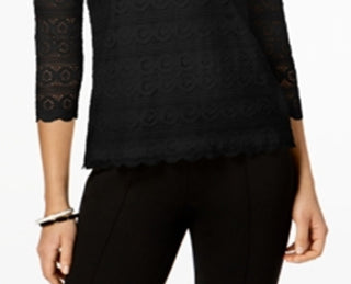 Charter Club Women's 3/4 Sleeve Lace Top Black Size X-Large