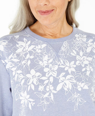 Karen Scott Women's Floral-Print Fleece Top Blue Size Small