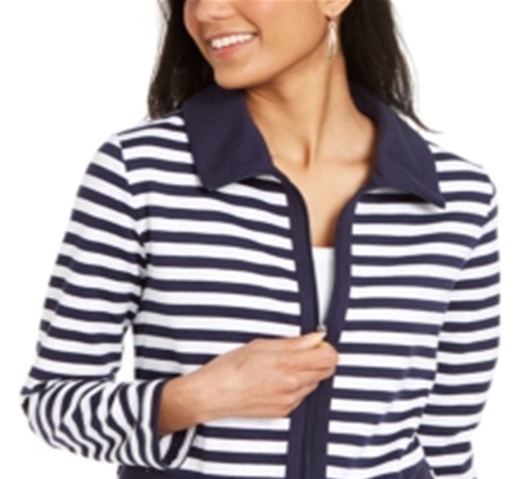 Karen Scott Women's Colorblocked Wing Collar Zip Front Jacket Blue Size Large