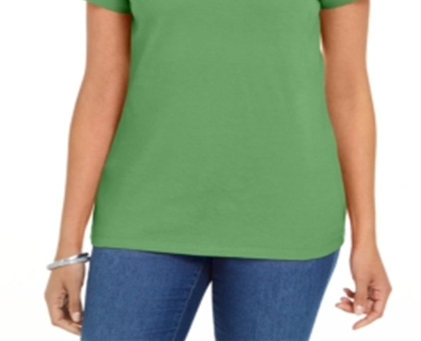 Karen Scott Women's Cotton Scalloped Neck T-Shirt Green Size Large