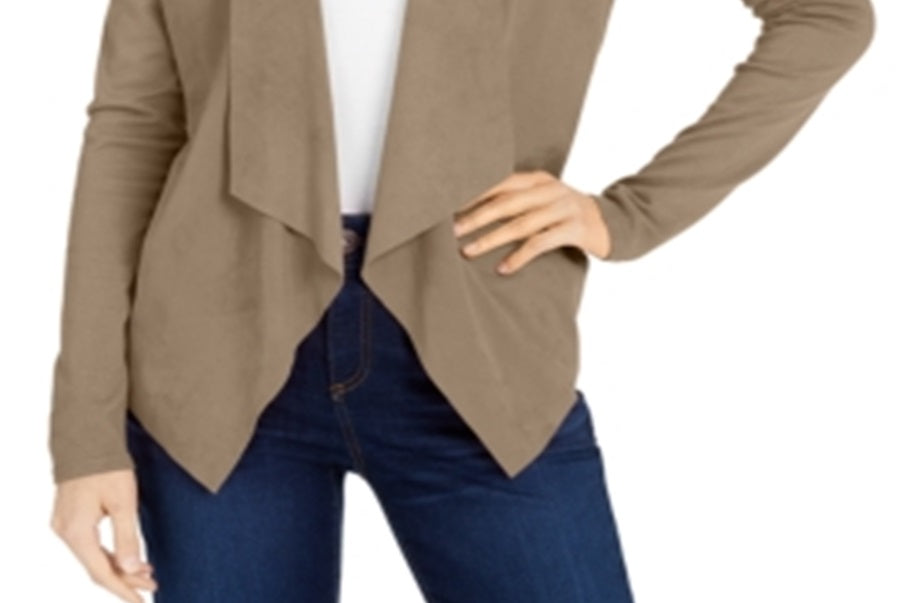 INC International Concepts Women's Sweater Faux Suede Mix Media Cardigan Brown Size Large