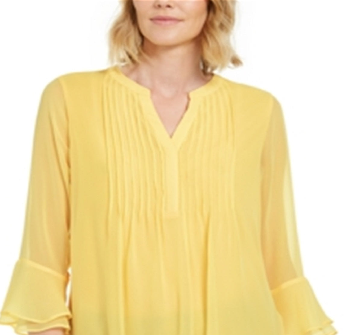 Charter Club Women's Double Ruffle Solid Pintuck Top Yellow Size X-Large