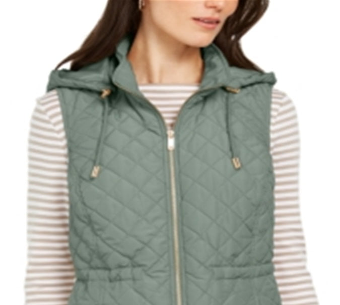 Charter Club Women's Woven Hooded Quilted Vest Green Size XX-Large