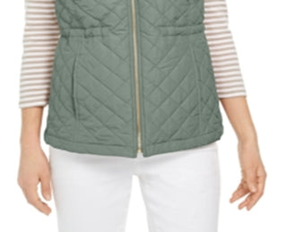 Charter Club Women's Woven Hooded Quilted Vest Green Size XX-Large