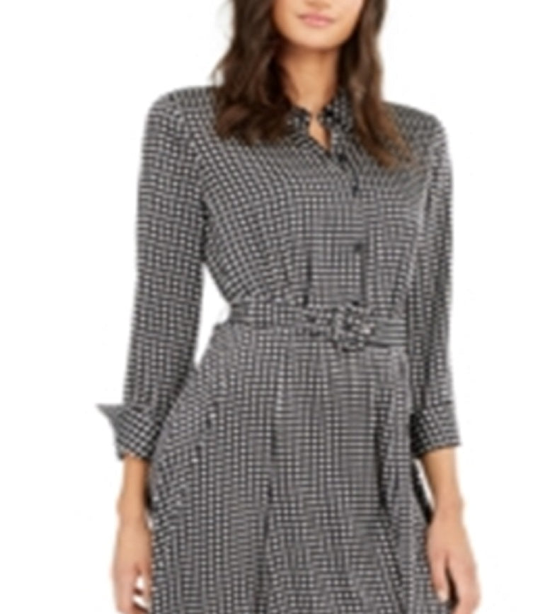 Alfani Women's Printed Belted Fit & Flare Dress Black Size 16