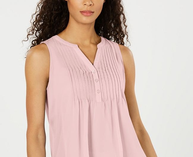 Charter Club Women's Sleeveless Pintuck Blouse Pink Size Medium