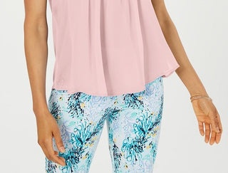 Charter Club Women's Sleeveless Pintuck Blouse Pink Size Medium