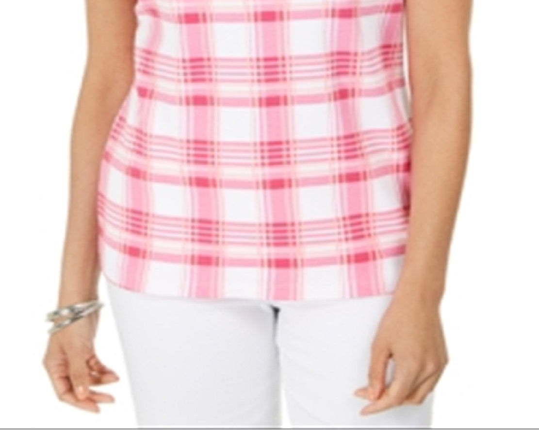 Karen Scott Women's Printed Scoop Neck Top Pink Size X-Small