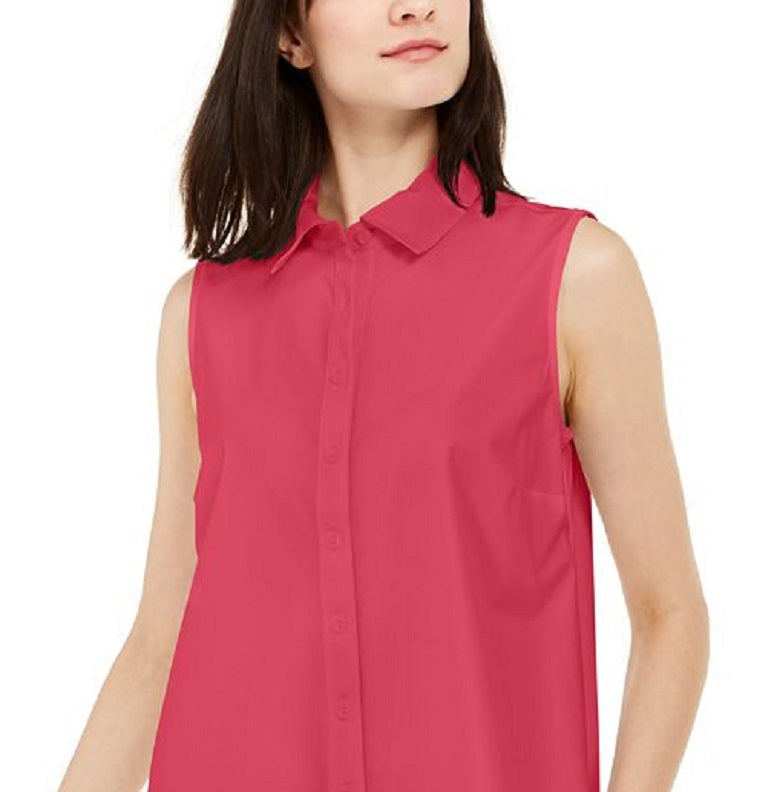 Alfani Women's Button Down Sleeveless Button Down Top Pink Size Small