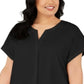 Alfani Women's Plus Split Neck Short Sleeve Top Black Size 2X