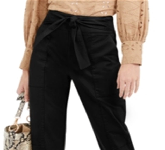 INC International Concepts Women's Tie Front Tapered Leg Stretch Utility Pants Black Size 0