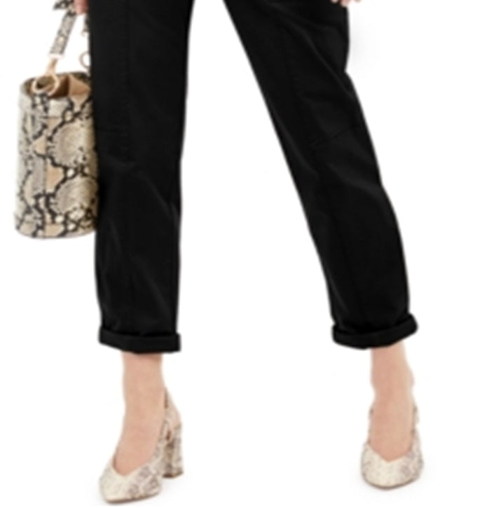 INC International Concepts Women's Tie Front Tapered Leg Stretch Utility Pants Black Size 0
