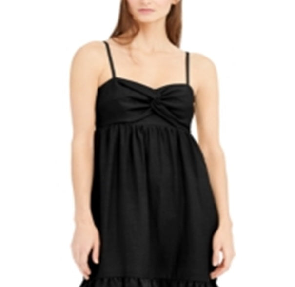 INC International Concepts Women's Linen Blend Twist Front MIDI Dress Black Size Medium