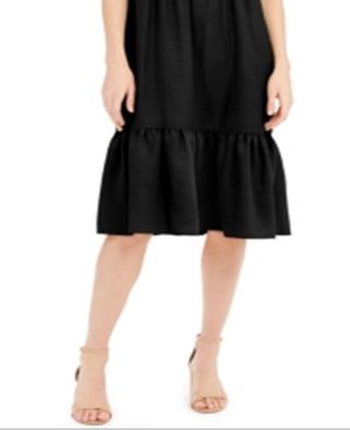 INC International Concepts Women's Linen Blend Twist Front MIDI Dress Black Size Medium