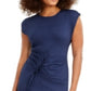 INC International Concepts Women's Sateen Ruched Midi Dress Blue Size Large