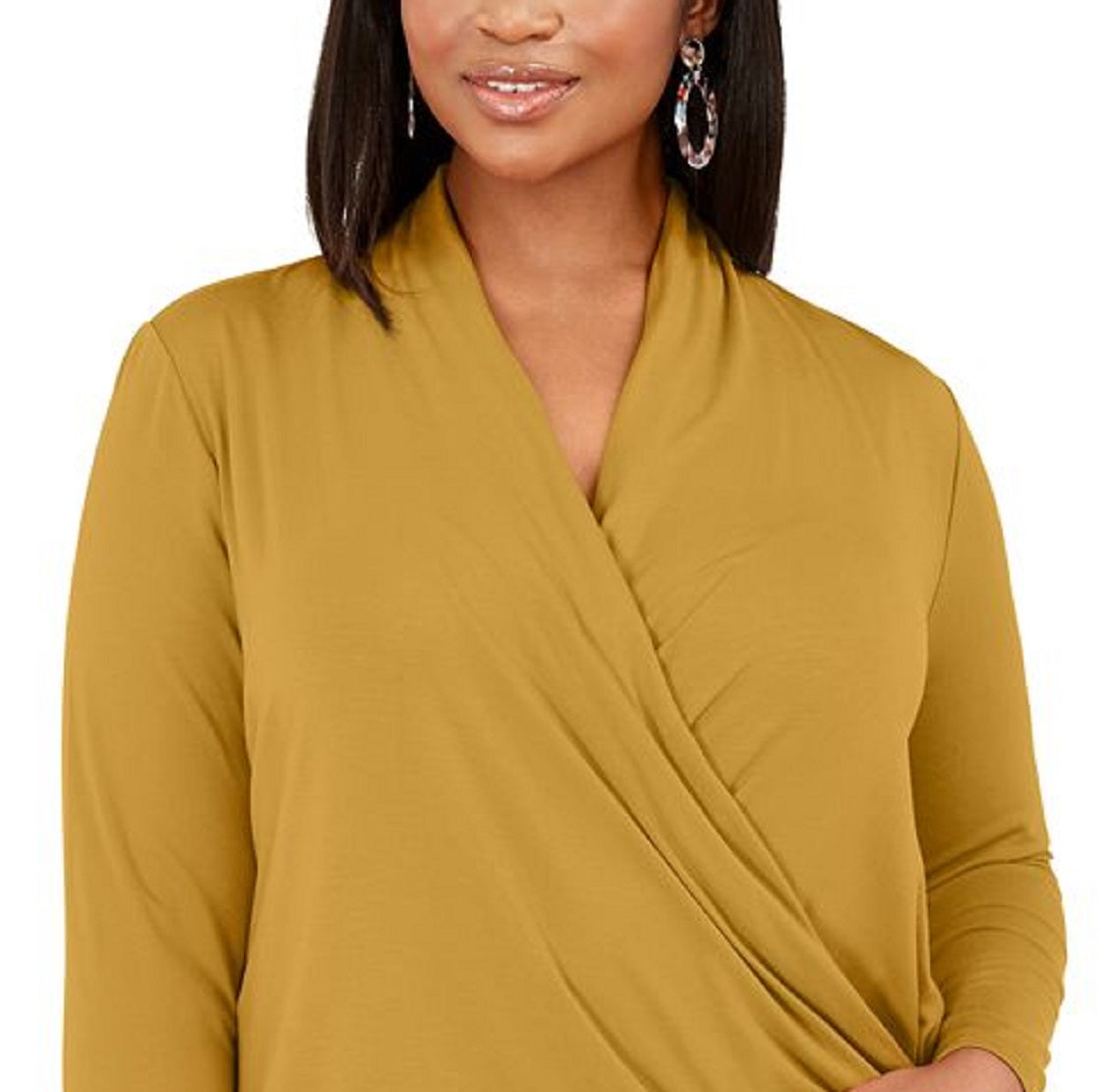 INC International Concepts Women's Surplice Front Top Yellow Size 0X