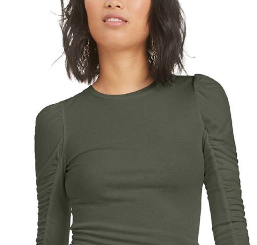 Bar III Women's Knit Top Plus Ruched Puffed Green Size XX-Large