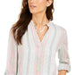 Style & Co Women's Cotton Striped Cuffed Sleeve Top Blue Size X-Small