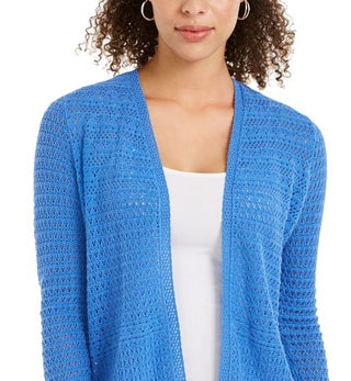 Charter Club Women's Open Front Pointelle Cardigan Blue Size X-Large
