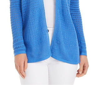Charter Club Women's Open Front Pointelle Cardigan Blue Size X-Large