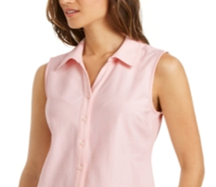 Charter Club Women's Cotton Pique Sleeveless Shirt Pink Size 8