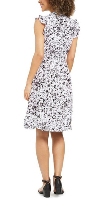 Charter Club Women's Printed Tie Waist Dress Black Size 16