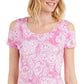 JM Collection Women's Printed Cold Shoulder Scoop Neck Top Pink Size X-Large