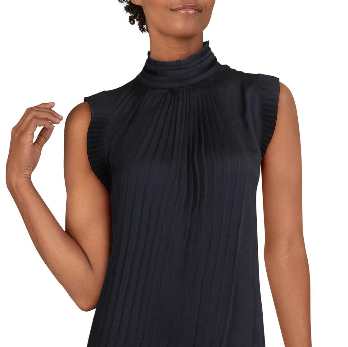 INC International Concepts Women's Pleated Mock Neck Tank Top Black Size Medium