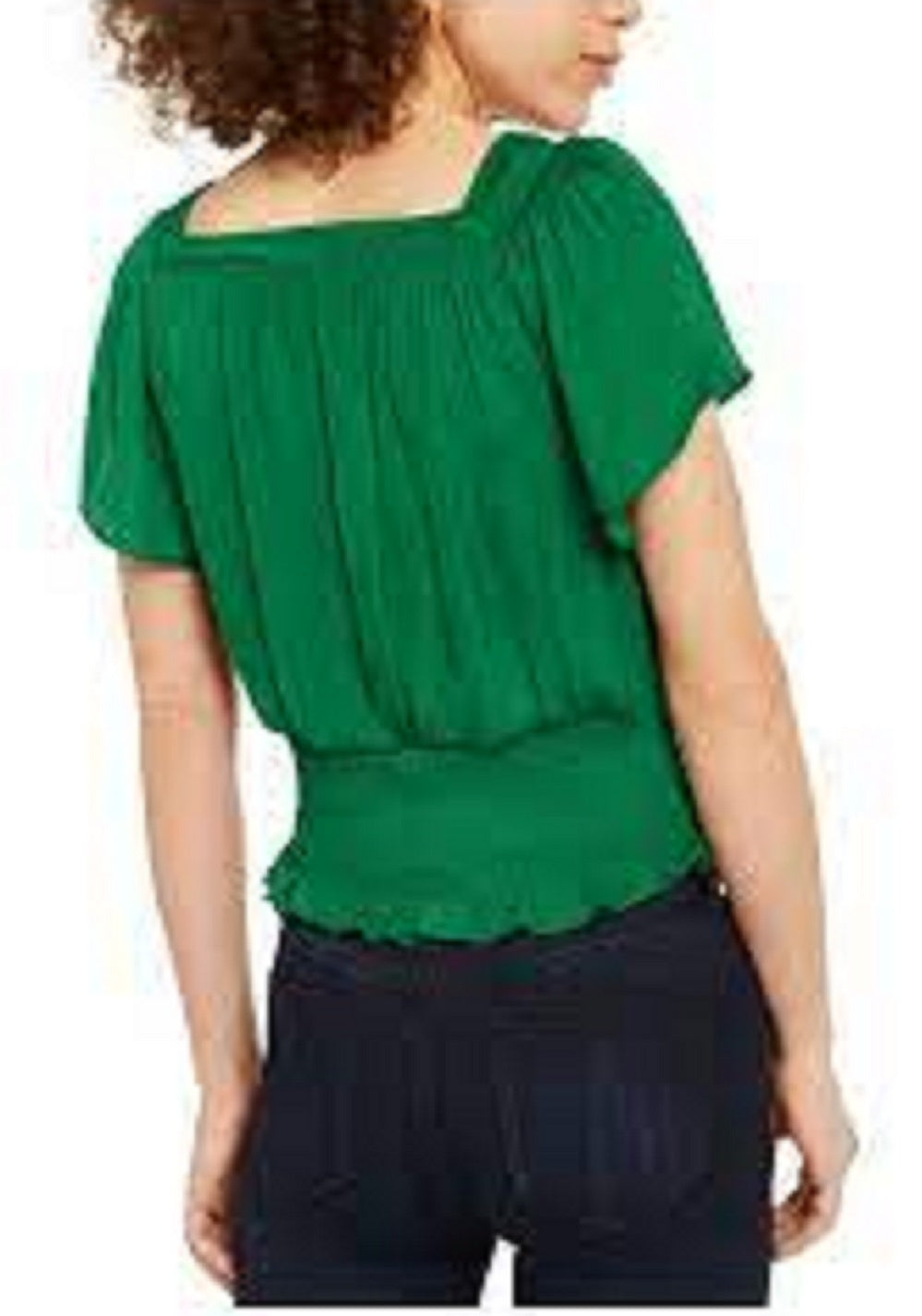 INC International Concepts Women's Gathered Short Sleeve Boat Neck Top Green Size Medium