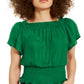 INC International Concepts Women's Gathered Short Sleeve Boat Neck Top Green Size Medium