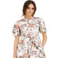 INC International Concepts Women's Floral Short Sleeve Crew Neck Short Shirt Dress White Size Large