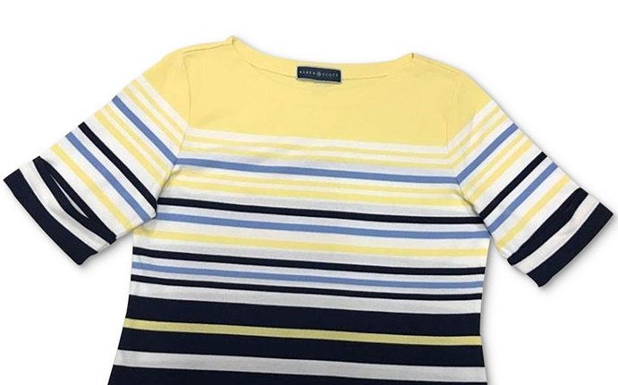 Karen Scott Women's Striped Elbow Sleeve Top Yellow Size Small