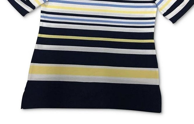 Karen Scott Women's Striped Elbow Sleeve Top Yellow Size Small