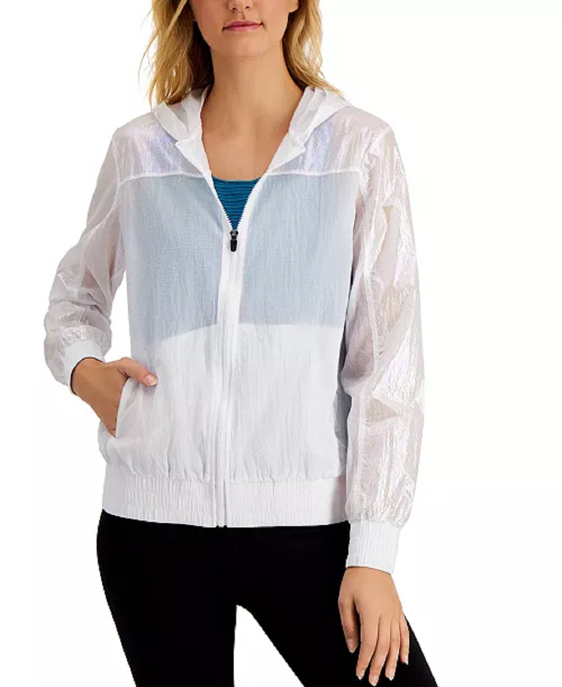 ID Ideology Women's Hooded Mesh Jacket White Size Small