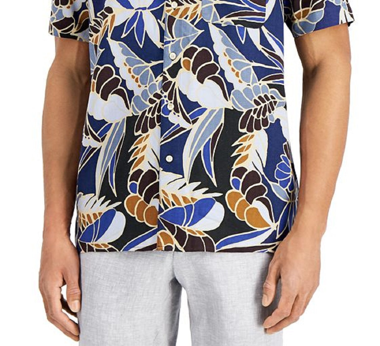 Tasso Elba Men's Leaf Print Shirt Blue Size X-Large